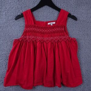 Madewell Tank Top Womens Small Red Embroidered Smocked Sleeveless Shirt Boho